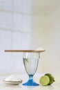 Glass of water, lemon, soda bicarbonate natureal solution Royalty Free Stock Photo