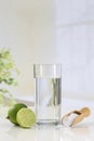 Glass of water, lemon, soda bicarbonate natureal solution Royalty Free Stock Photo