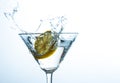 Glass of water with lemon with splash with copy space Royalty Free Stock Photo