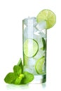 Glass of water with lime, ice and mint Royalty Free Stock Photo