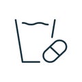 Glass of Water and Medical Pills Line Icon. Capsule of Painkiller or Vitamin Linear Pictogram. Medicine drug and Glass