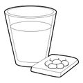 Glass of water and pills icon, outline style Royalty Free Stock Photo