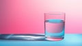 a glass with water on a pink and blue background Royalty Free Stock Photo