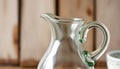 Glass water pitcher with a cup, highlighting beverage service and elegant kitchenware Generative AI Royalty Free Stock Photo