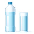 Glass of water and plastic bottle. Hydration, bottles for pure liquid and bottled mineral water drink cartoon vector illustration Royalty Free Stock Photo