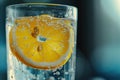 Glass with water and slice of lemon, close-up. Generative AI Royalty Free Stock Photo