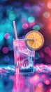 A glass of water with a slice of lemon and a straw Royalty Free Stock Photo