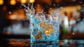 A glass of water with splashes, showcasing freshness and hydration Royalty Free Stock Photo
