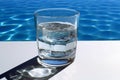 A glass of water in the sun with caustic light effects created with generative AI technology