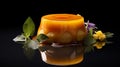 Exquisite Orange Flan With Glazed Surfaces And A Floral Accent