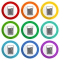 Glass of water vector icons, set of colorful flat design buttons for webdesign and mobile applications Royalty Free Stock Photo