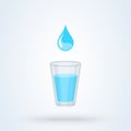 Glass of water and waterdrop. vector modern icon design illustration