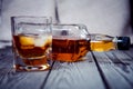 a glass of whiskey, brandy, rum on the bar, a lot of alcohol Royalty Free Stock Photo
