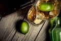 a glass of whiskey, brandy, rum on the bar, a lot of alcohol Royalty Free Stock Photo