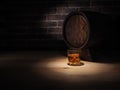 Glass of whiskey , Cigar and old oak barrel Royalty Free Stock Photo