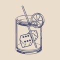 glass of whiskey with dice. Gambling concept. Vector illustration