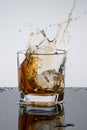 A glass of whiskey, drops, spray, splash of fluid, a stop time, after a hard working day, rest time, Scottish Royalty Free Stock Photo