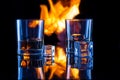Glass of whiskey fire and ice on a dark background1
