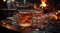 Glass cocktail ice with fire in the background, Generative AI Royalty Free Stock Photo