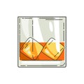 Glass of whiskey with ice isolated on transparent background. Realistic vector glass with smokey scotch whiskey and ice