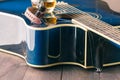 Glass of whiskey on the table and guitar Royalty Free Stock Photo
