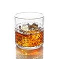 Glass of whisky with ice, isolated on white Royalty Free Stock Photo