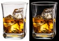 Glass of whisky on white and black backgrounds. File contains clipping paths Royalty Free Stock Photo