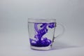 Glass on white background with blue color paints inside