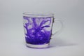 Glass on white background with blue color paints inside