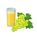 Glass of white grape juice. Grape product, vector illustration isolated on white background. Royalty Free Stock Photo