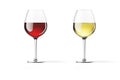 Glass of white and red wine, isolated over white background. Wine glass mockup template. 3d rendering. Royalty Free Stock Photo