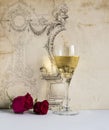 Glass of white wine on a decorated background Royalty Free Stock Photo