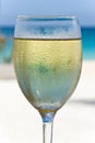 Glass of White Wine on the Beach Royalty Free Stock Photo