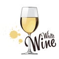 A glass of white wine. Drops of wine. Vector illustration Royalty Free Stock Photo