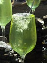 Glass of white wine in the filling process Royalty Free Stock Photo