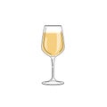 Glass with white wine. Flat modern design with black outlines. Bar, wine menu design element in minimalistic style. Royalty Free Stock Photo