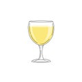 Glass with white wine. Flat modern design with black outlines. Bar, wine menu design element in minimalistic style. Royalty Free Stock Photo