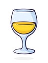 A glass of white wine. Glass goblet of alcohol drink. Vector illustration. Hand drawn cartoon clip art with outline