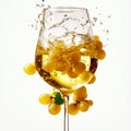 A glass of white wine with grapes splashing out of it Royalty Free Stock Photo