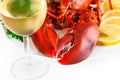 Glass of white wine with lobster Royalty Free Stock Photo