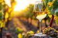 A glass of white wine sitting on top of a pile of grapes Royalty Free Stock Photo