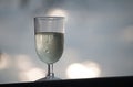 GLASS WITH WHITE WINE AT SUNSET WITH A TINT OF COLOUR Royalty Free Stock Photo