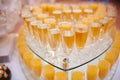Glass of white wine on a table. Many glass wine in a row on bar counter. Glasses with wine. Furshet Royalty Free Stock Photo