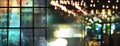 Glass window with blur lamp light party at bar in the city night banner background Royalty Free Stock Photo