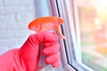 Window cleaning with professional chemical equipment