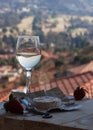 Glass wine on a background of mountains Royalty Free Stock Photo