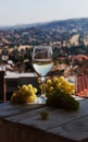 Glass wine on a background of mountains Royalty Free Stock Photo