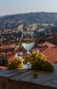 Glass wine on a background of mountains Royalty Free Stock Photo