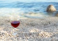 glass wine beach Budva Royalty Free Stock Photo
