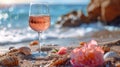 Glass of Wine on Beach Royalty Free Stock Photo